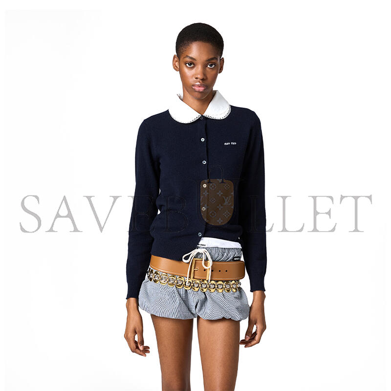 M1v M1v cashmere cardigan with embroidered poplin collar mmf01s